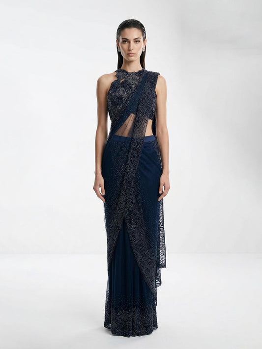 The Midnight Bloom Sculpted Saree