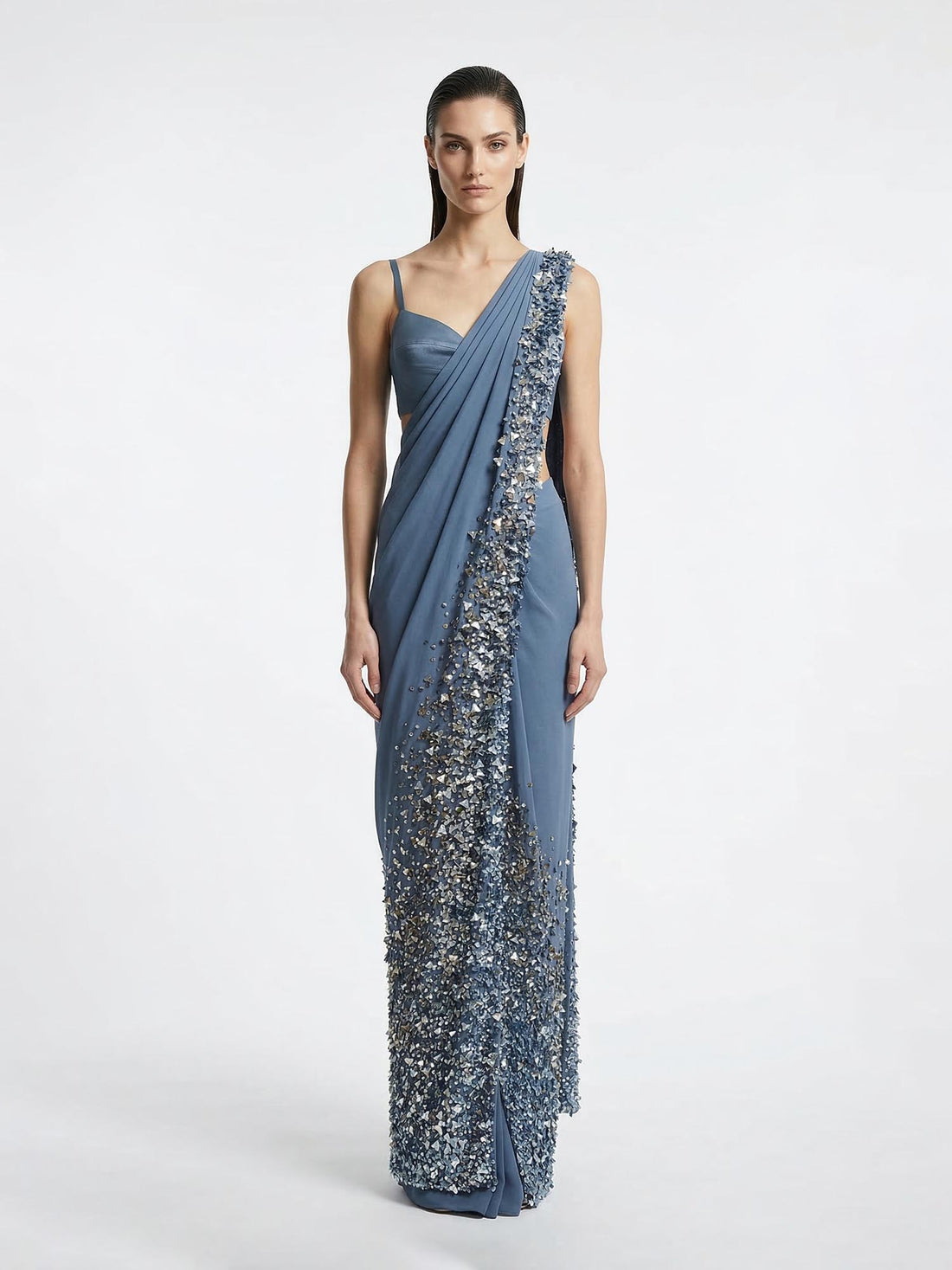 Blue Cascade Embellished Saree