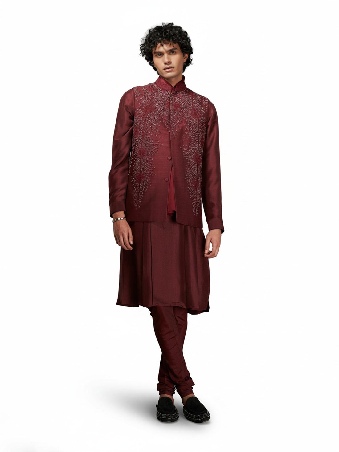 Crimson Embroidered Waistcoat Set