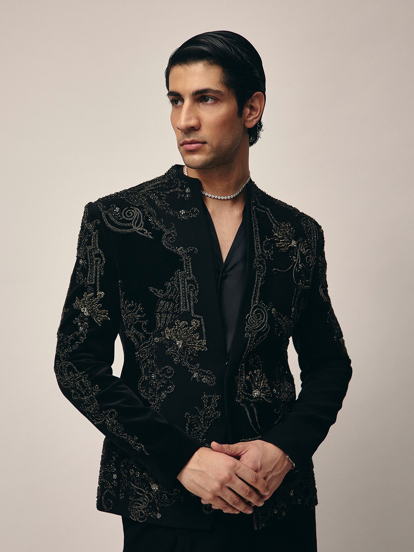 Noir Florals Bandhgala