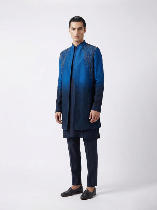 Sapphire Gradient Embroidered Jacket Set