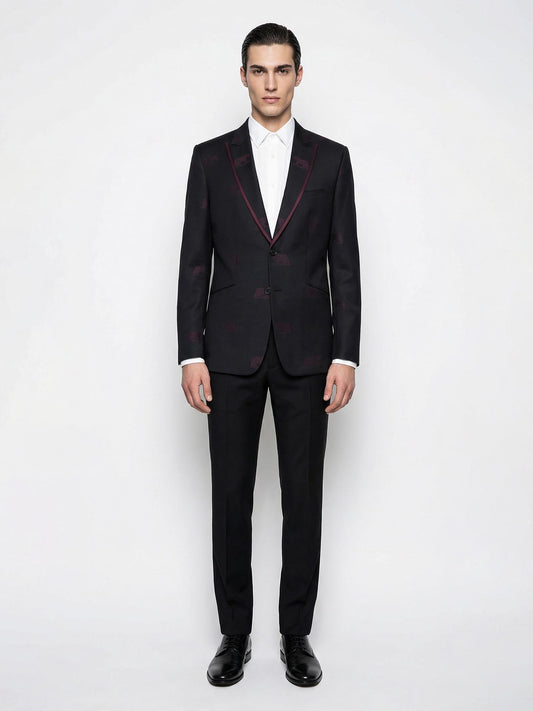 Black Contrast Motif Tuxedo Jacket