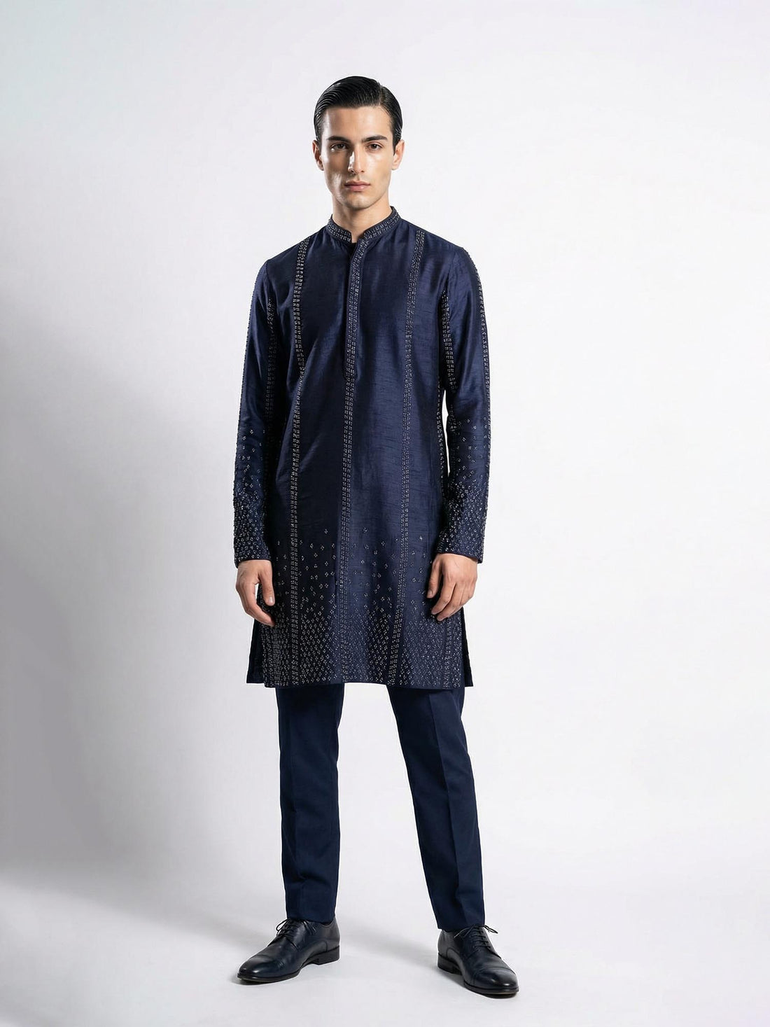 French Navy Embroidered Kurta Set