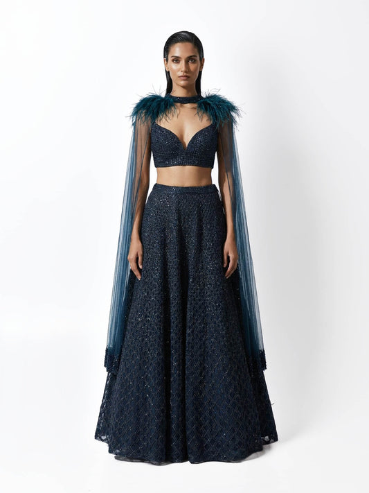 Aviara Feather Cape Lehenga Set