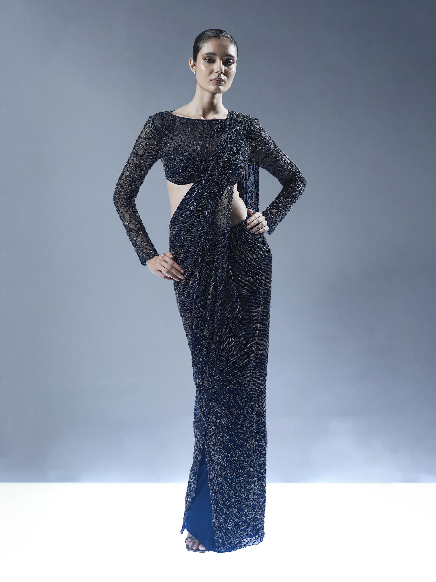 Midnight Blue Embellished Drape Saree