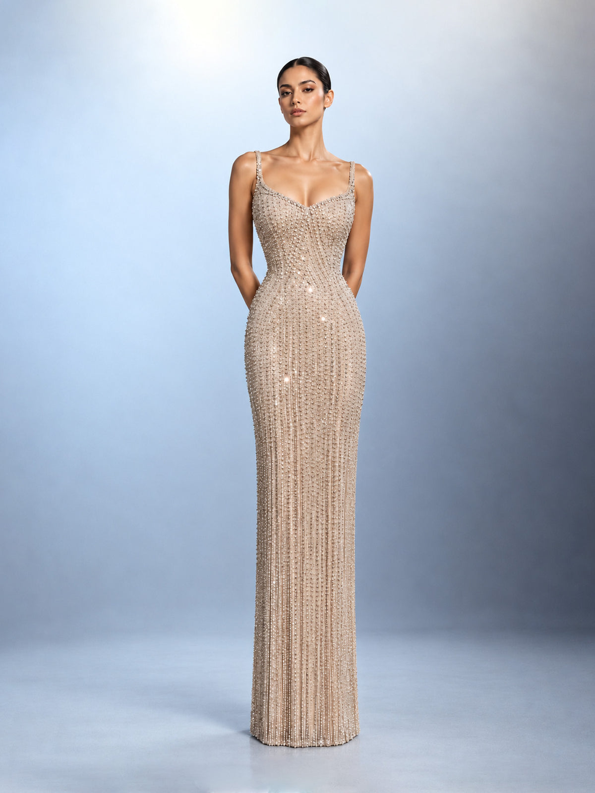 Linear Cascade Column Gown