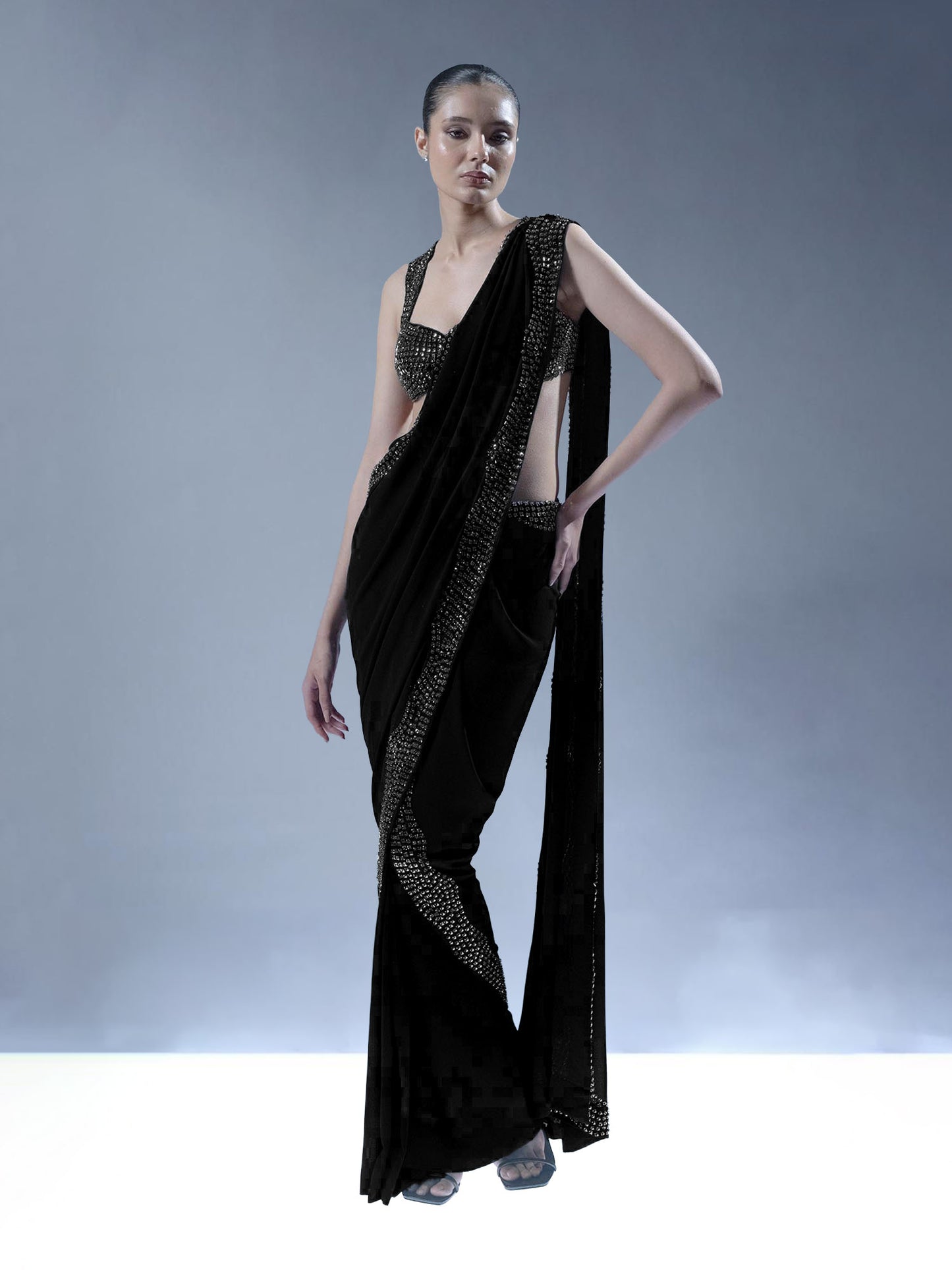 Midnight Crystal Drape Saree