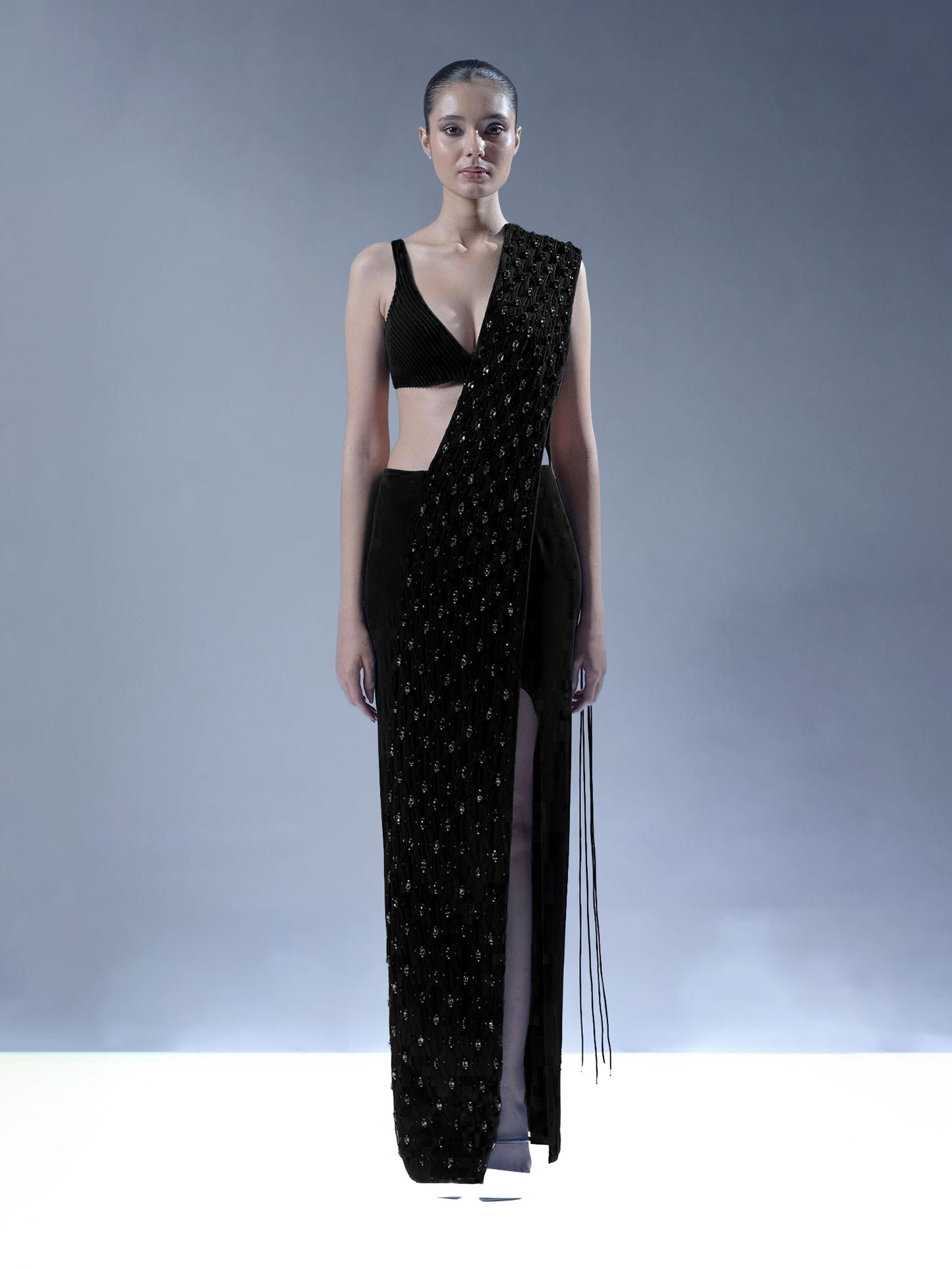 Noir Crystal Drape Saree