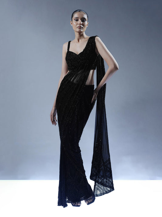 Midnight Opulence Pre-Stitched Saree