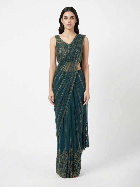 Emerald Eclipse Embellished Sari