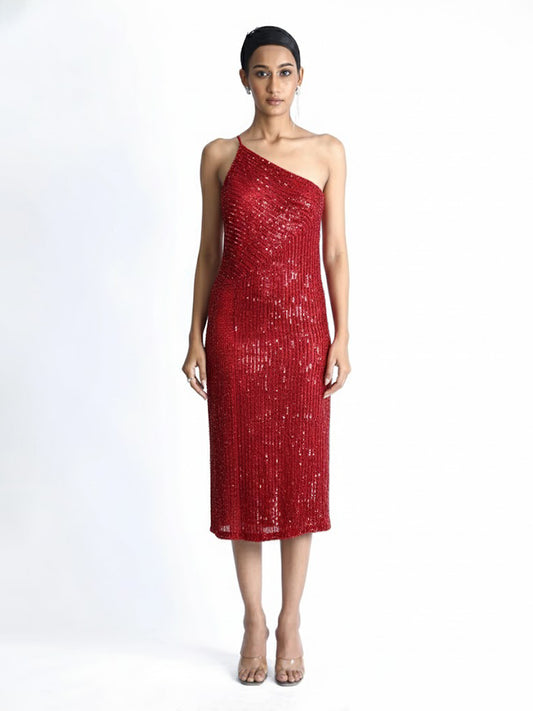 One Shoulder Arrow Sequins Dress