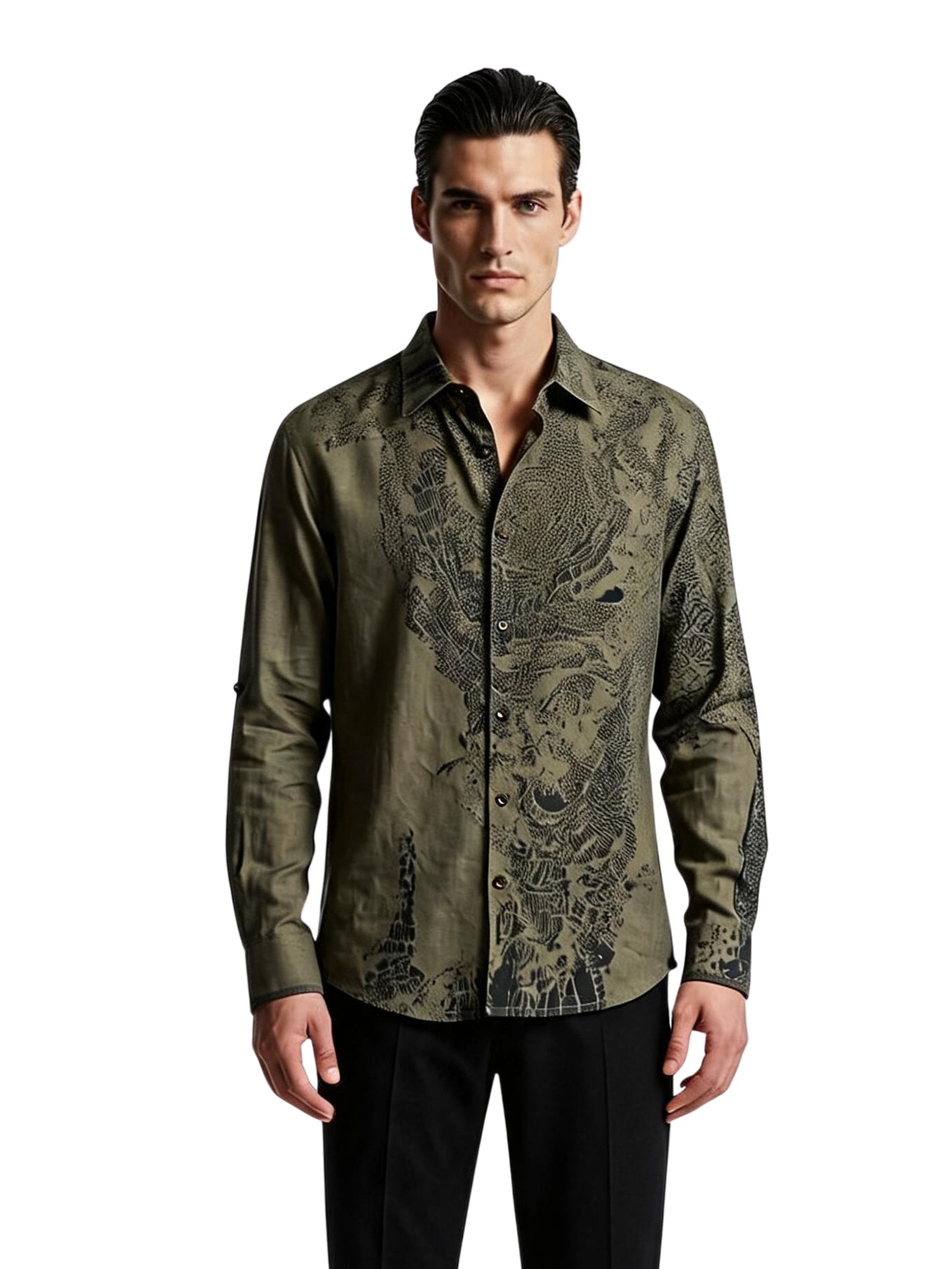 Olive Noir Abstract Print Shirt