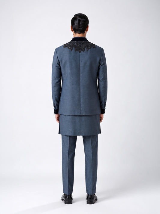Velveteen Border Appliqué Waist Jacket Set
