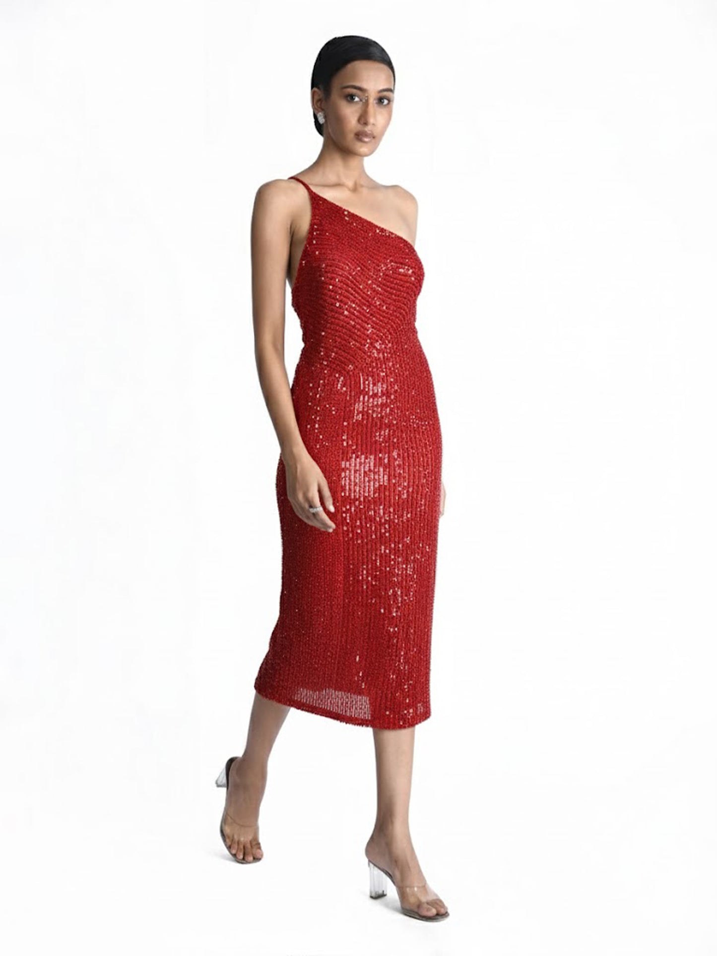 One Shoulder Arrow Sequins Dress