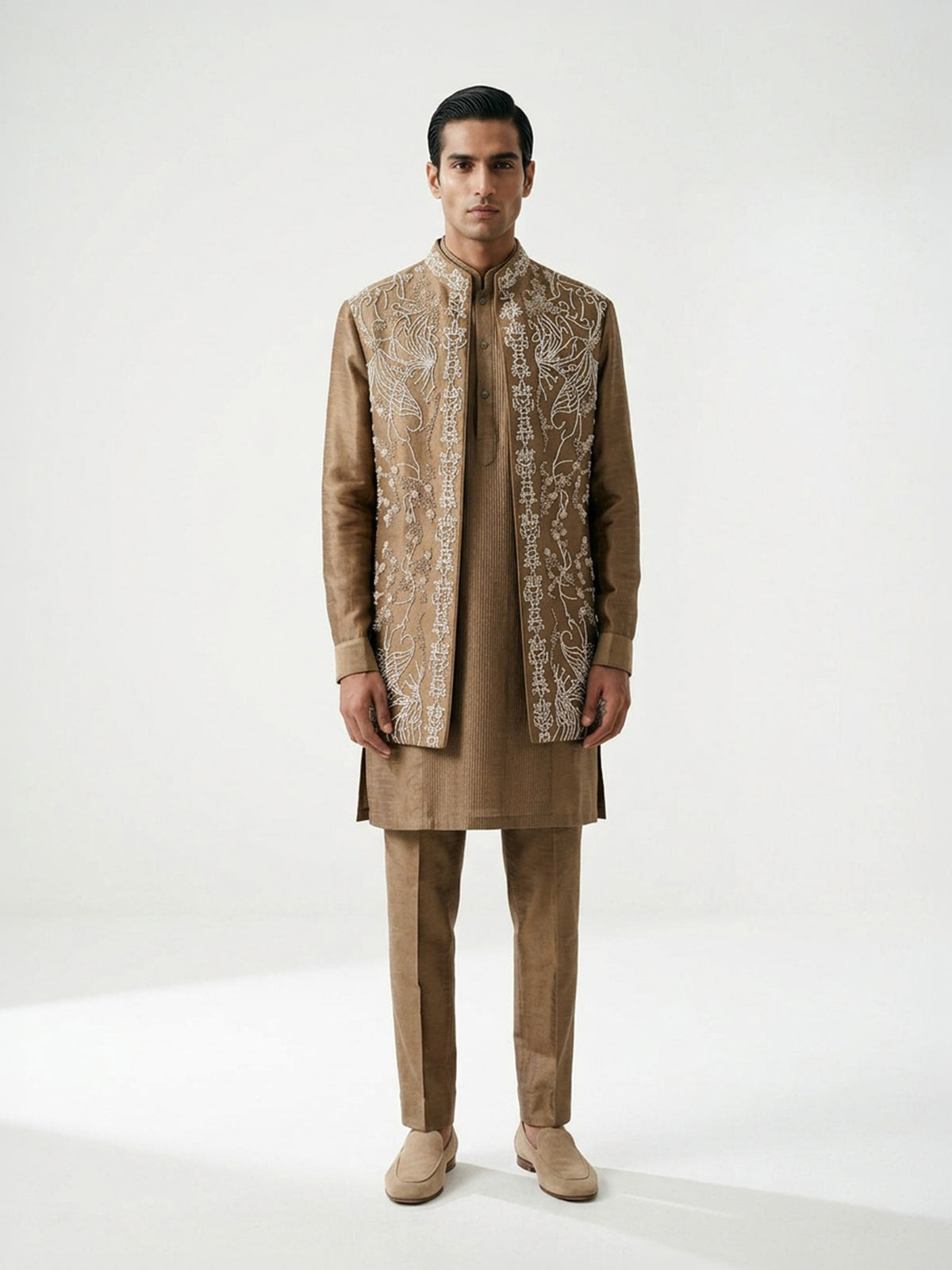 Botanical Threadwork Kurta & Waist Jacket Set