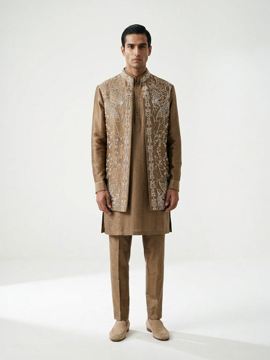Botanical Threadwork Kurta & Waist Jacket Set