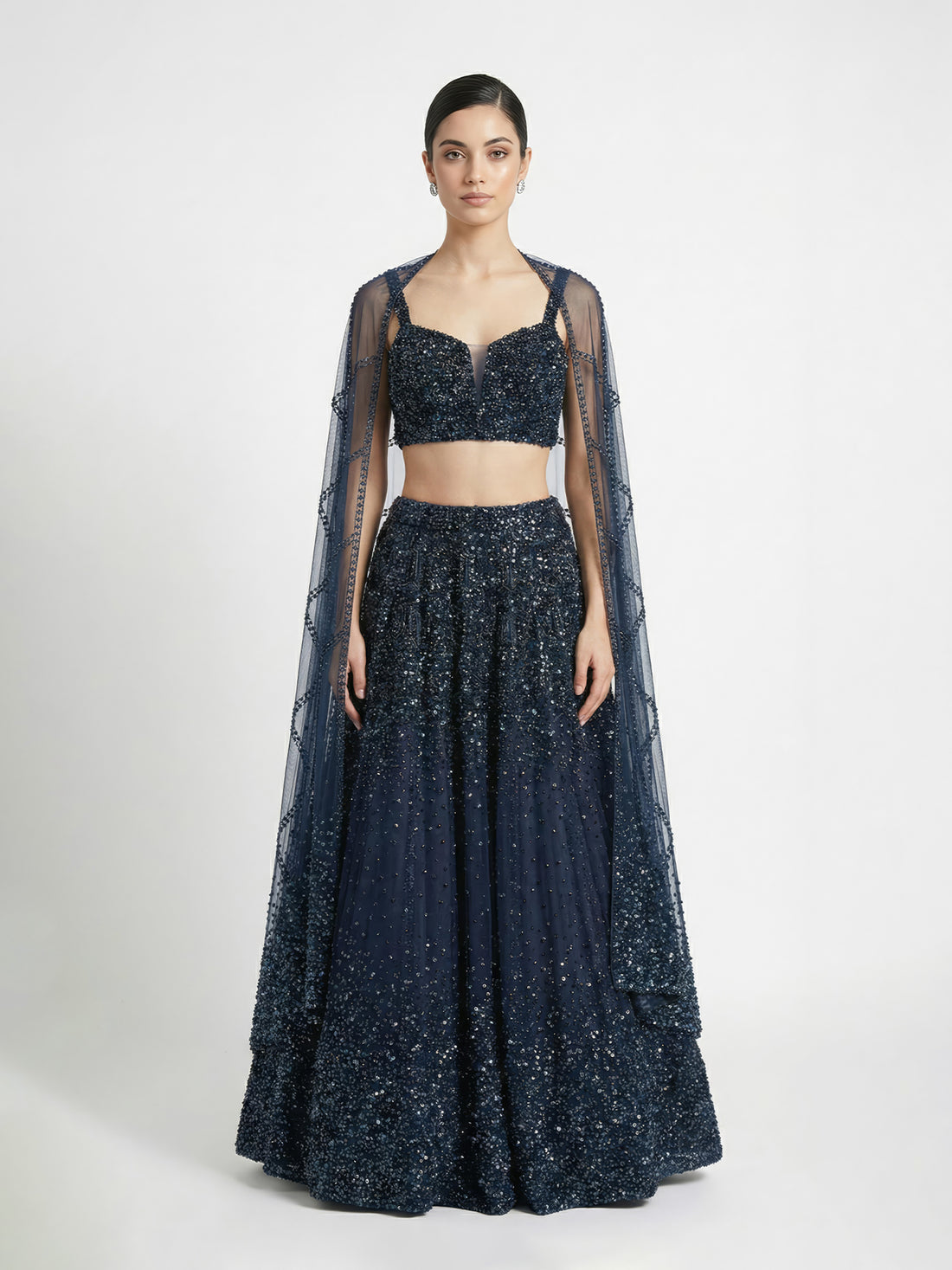 French Navy Embellished Lehenga