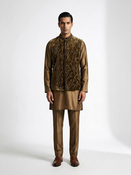 Botanical Embroidered Waist Jacket Set