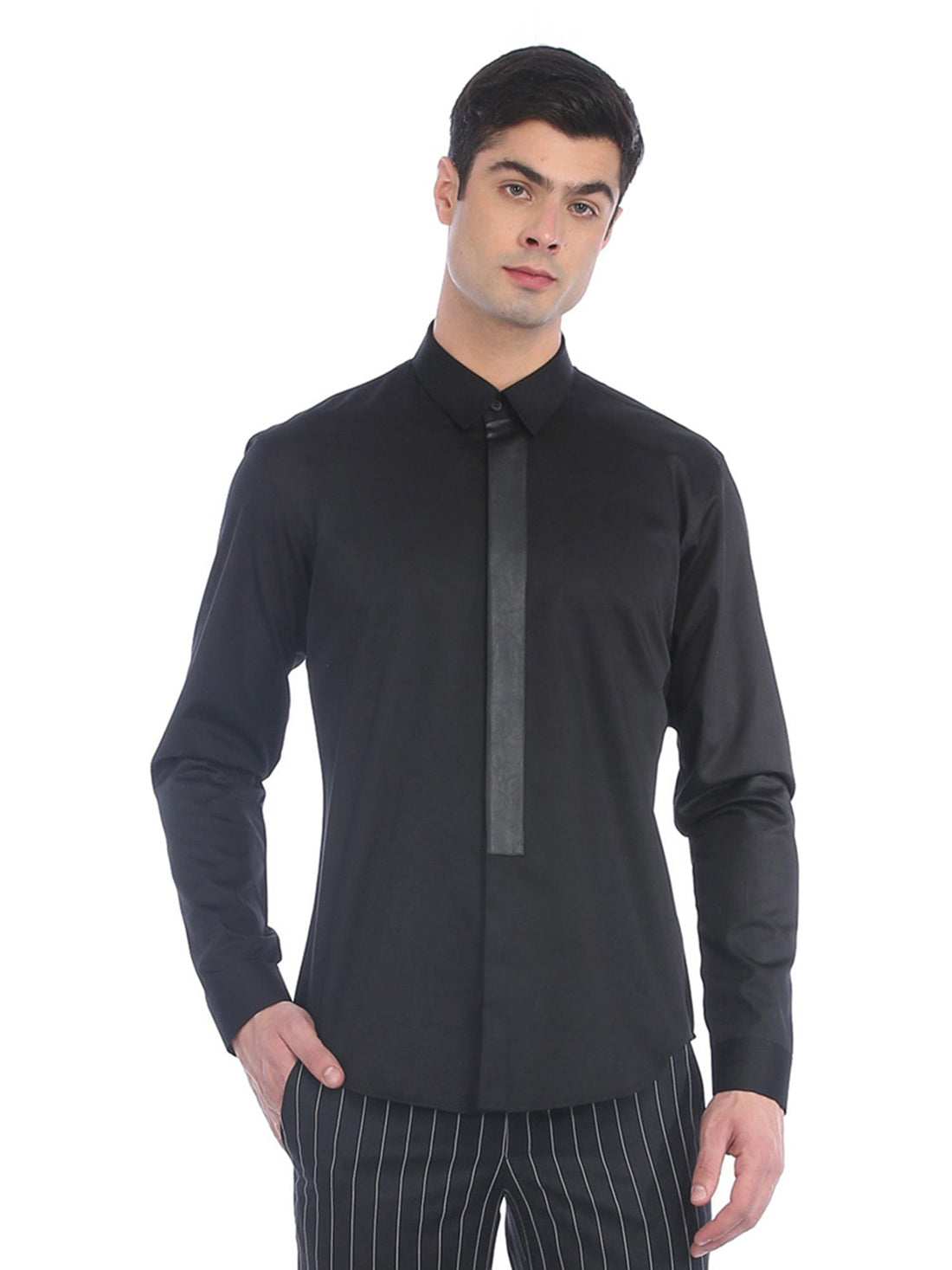 Black Leather Placket Shirt