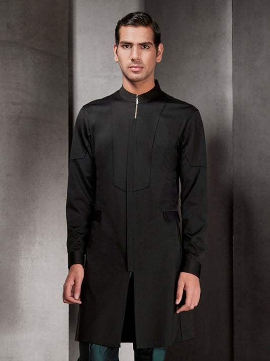 Black Zipper Style Short Kurta