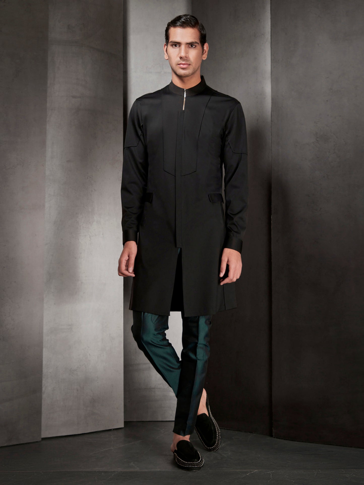Black Zipper Style Short Kurta