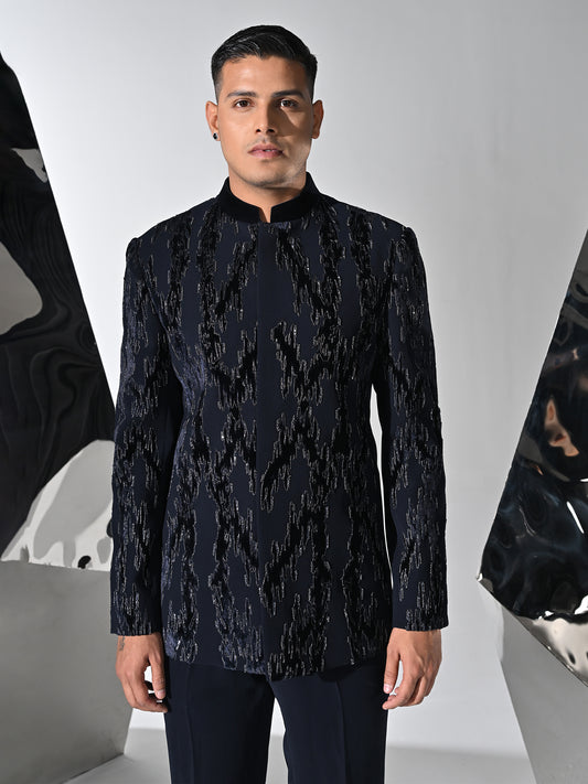 Midnight Cascade Bandhgala Set