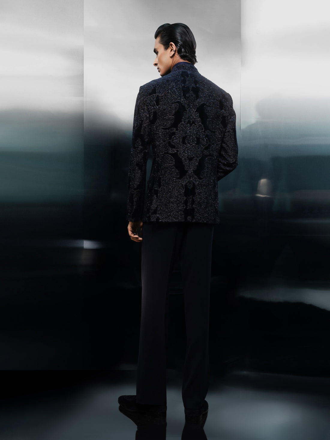 Starlit Noir Embroidered Mandarin Bandhgala