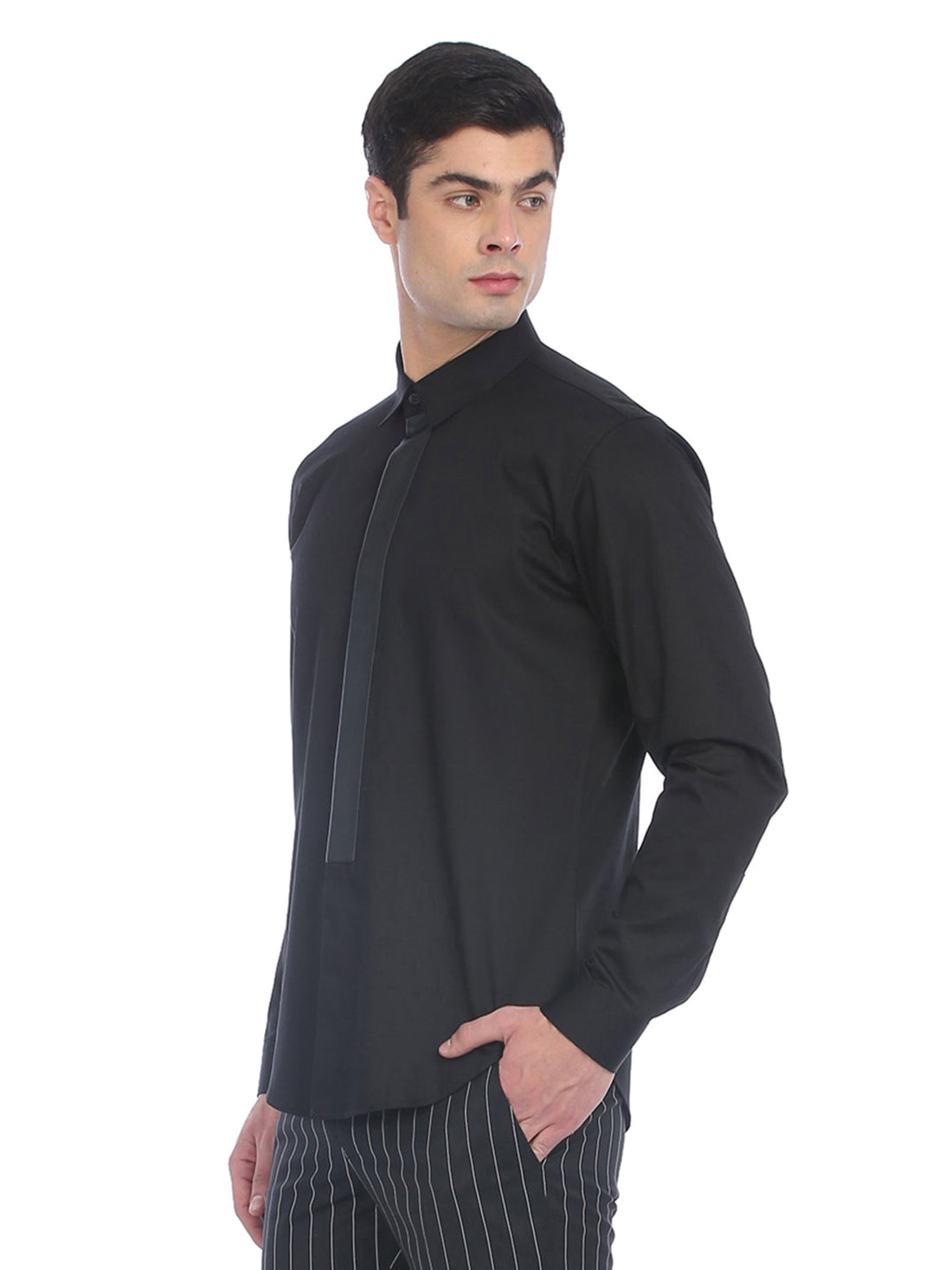 Black Leather Placket Shirt