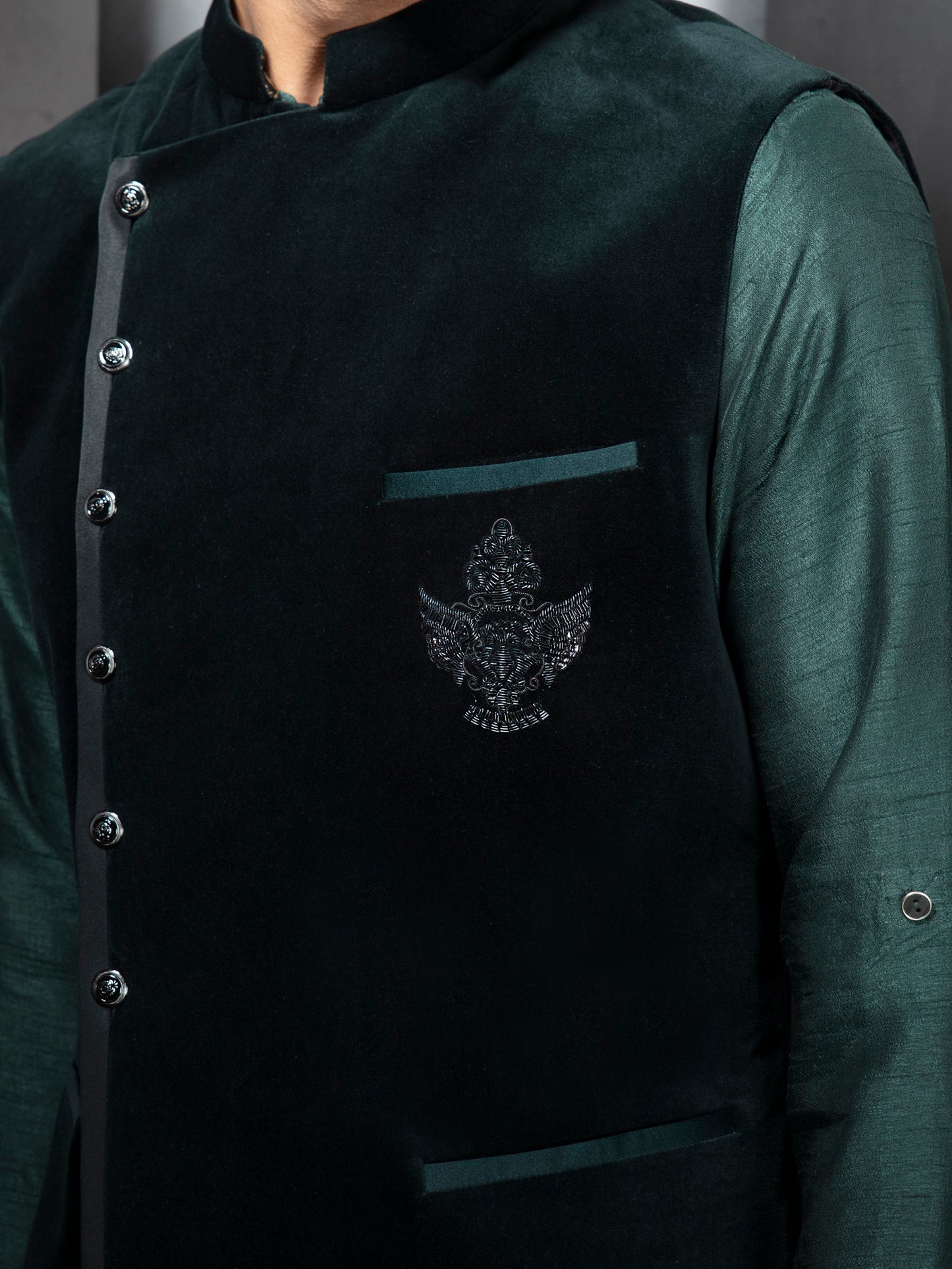 Emerald Pocket Emblem Waist Jacket