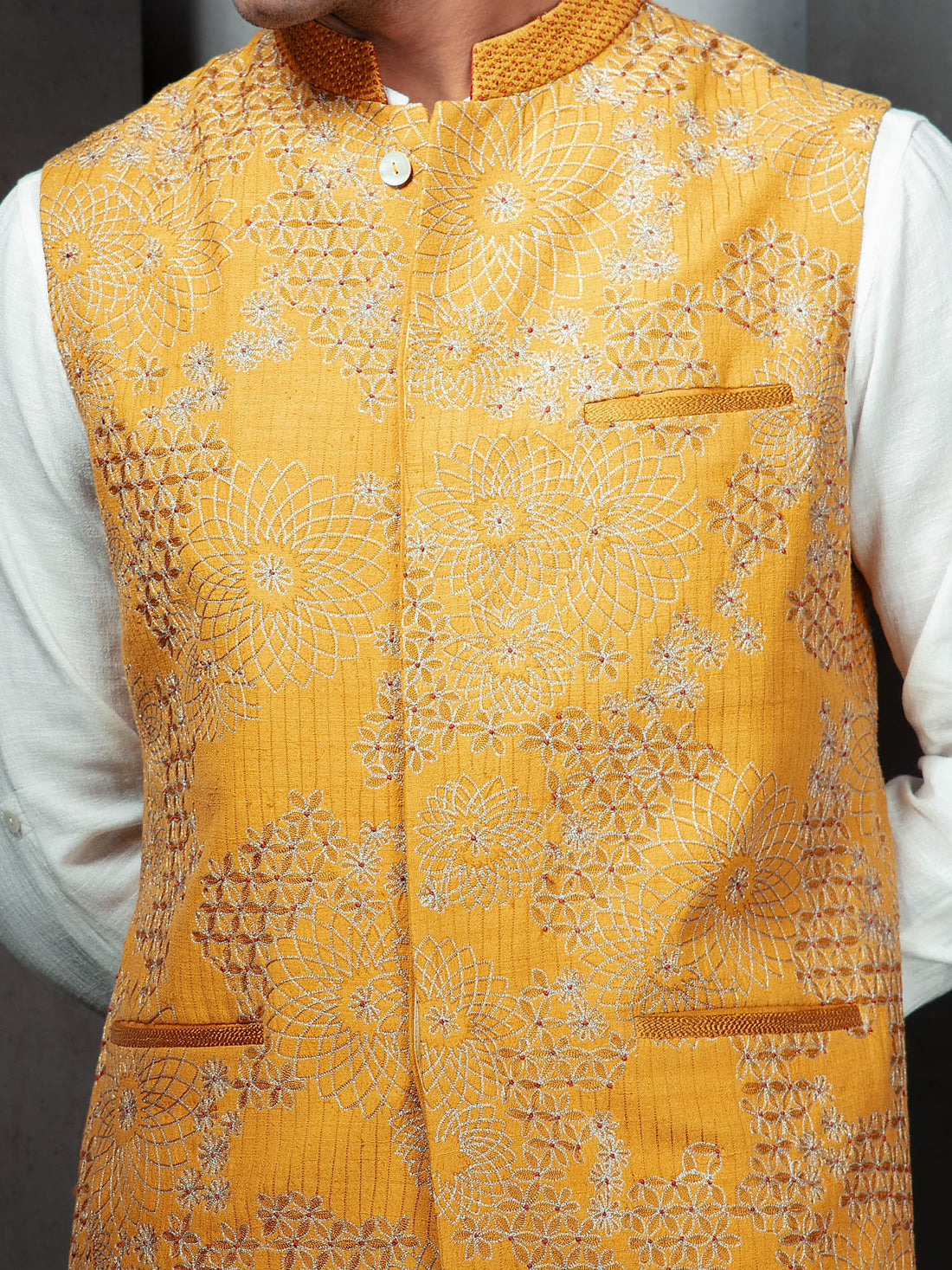 Mustard Broken Mosaic Embroidery Bundi