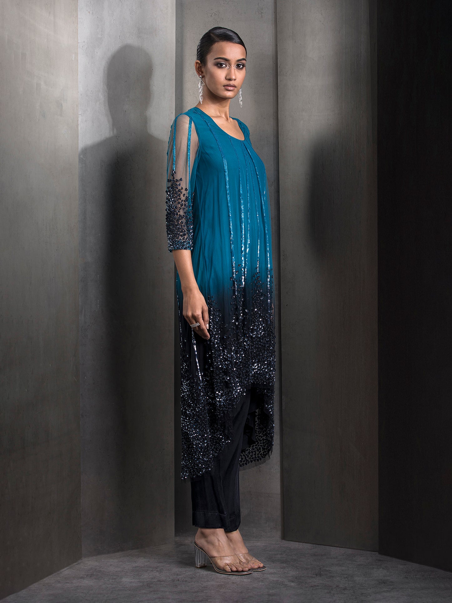 Yoke Embellished Ombre Kurta