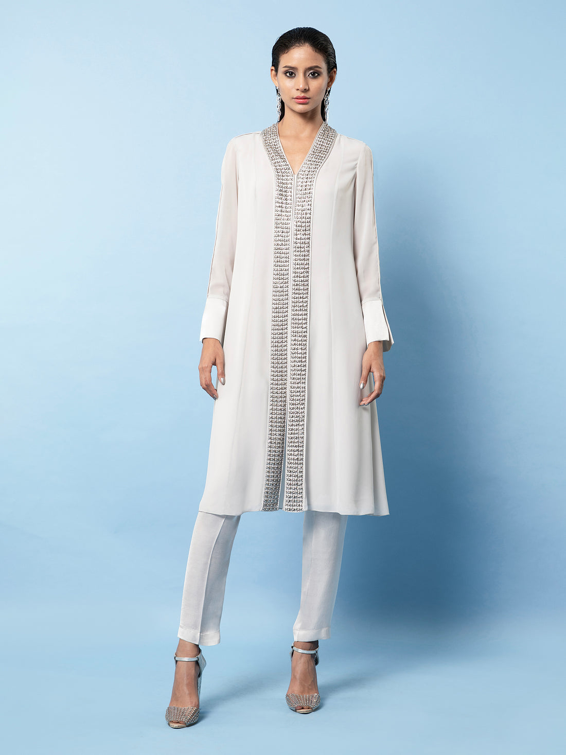 Metallic Embroidered Flared Kurta Set