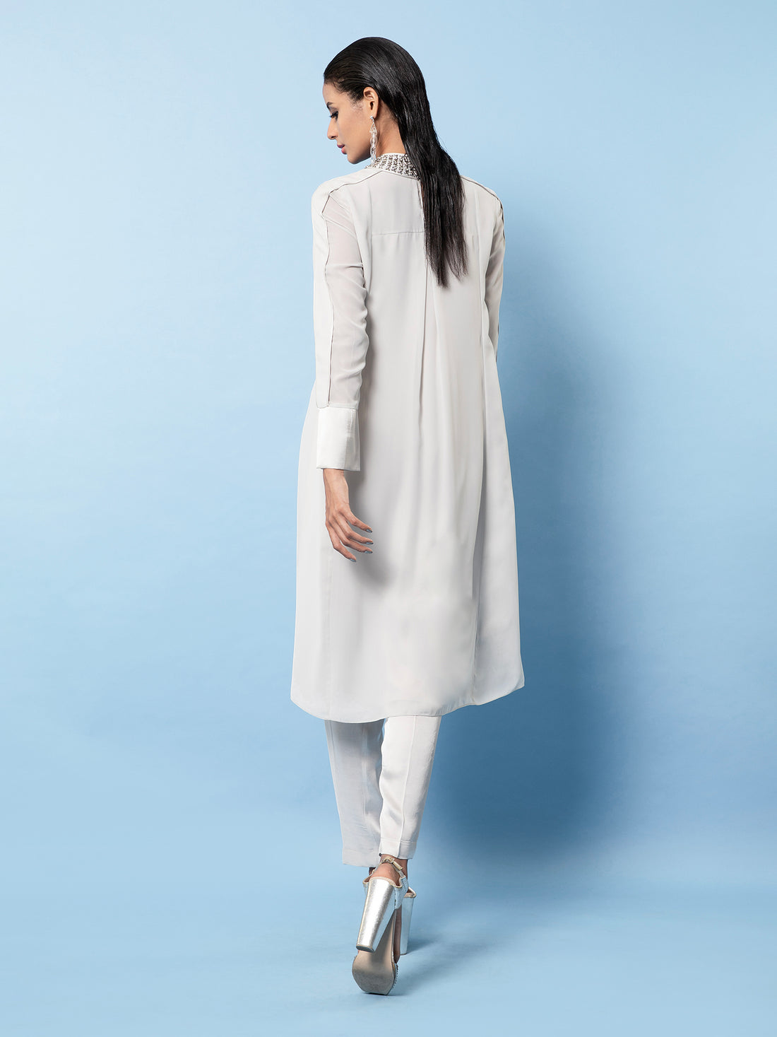 Metallic Embroidered Flared Kurta Set