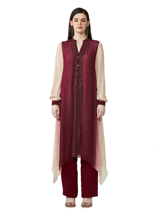 Asymmetric Embellished Ombre Kurta Set