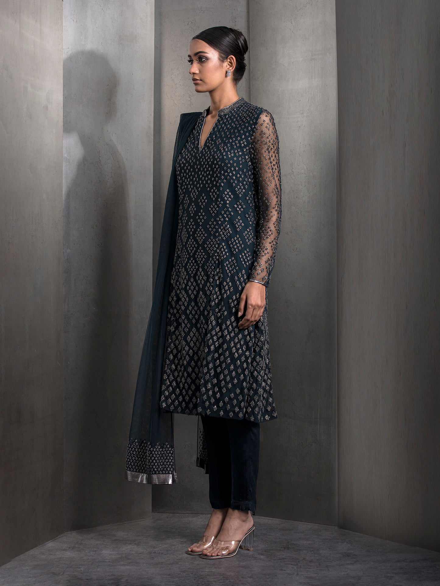 Long Kurta Set with Embroidered