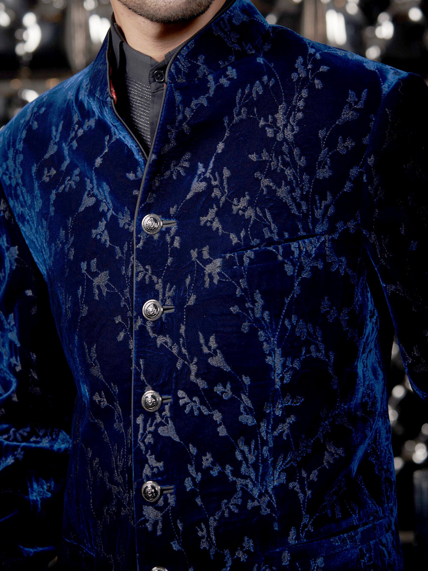 Galaxy Blue Wildflower Bandhgala