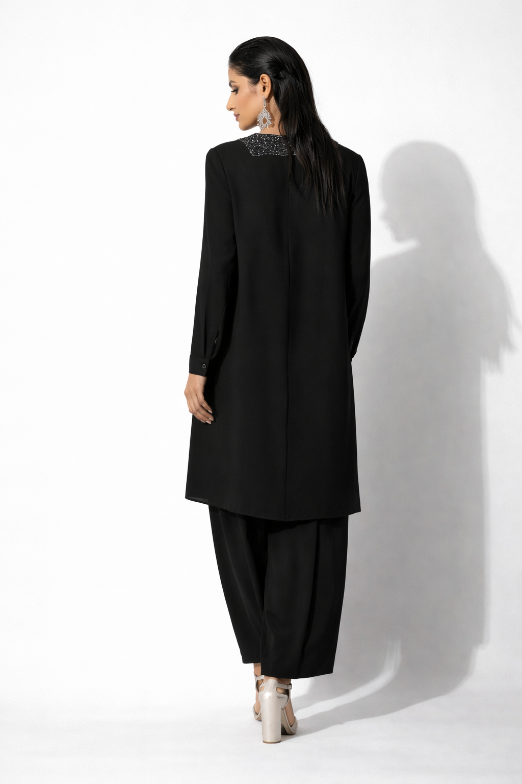 Black Paneled Kurta Set