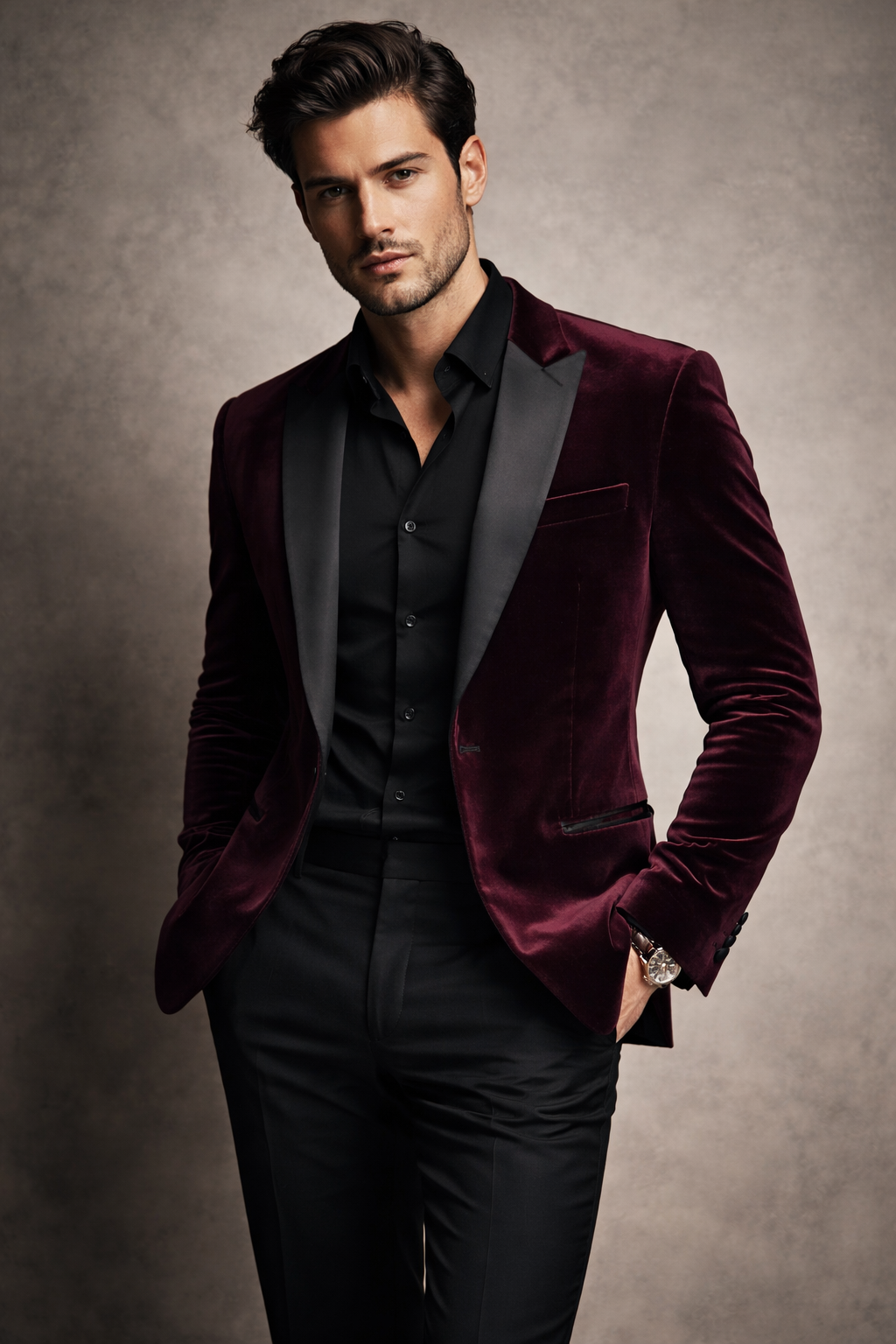 Classic Maroon Velvet Tuxedo
