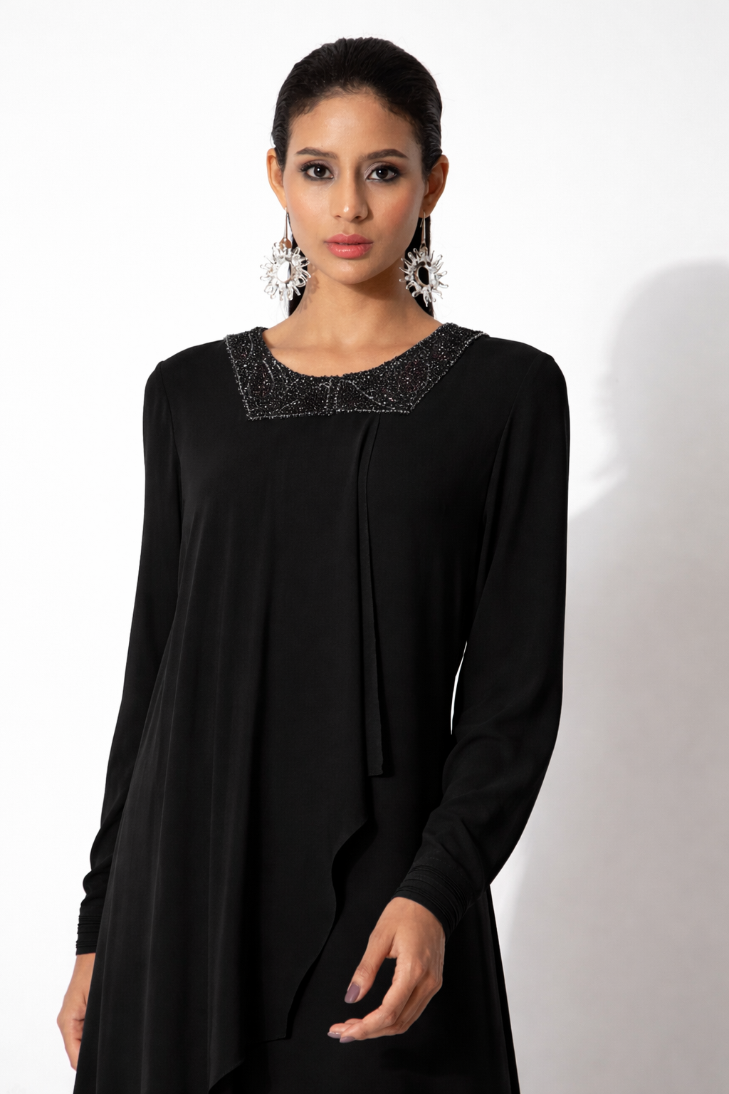 Black Paneled Kurta Set