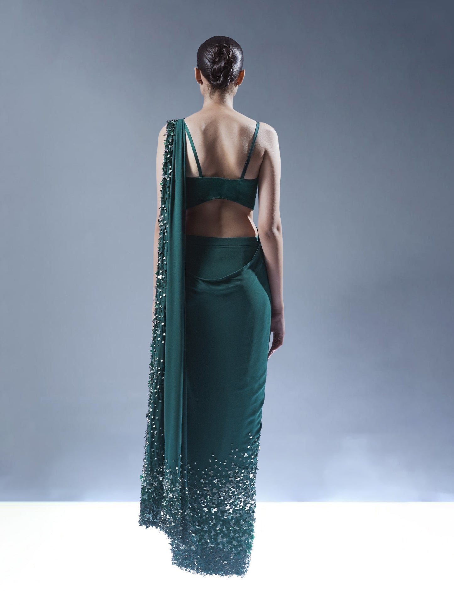 Emerald Cascade Embellished Saree