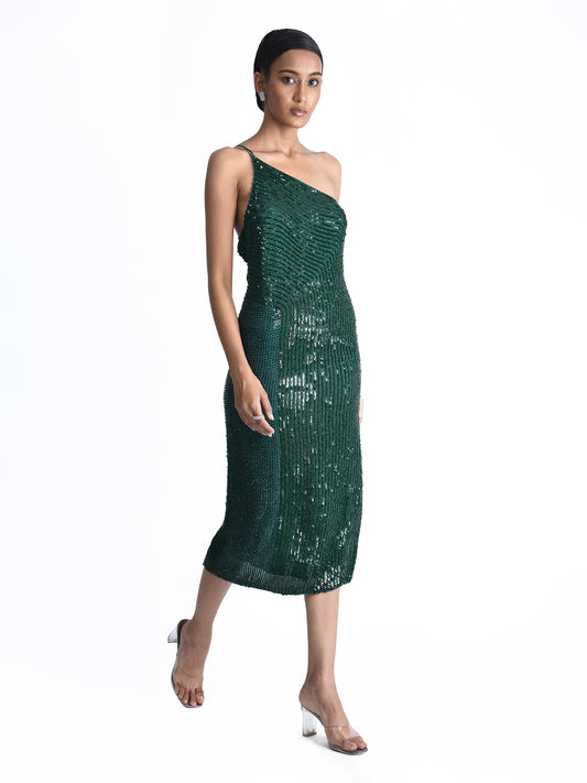 One Shoulder Arrow Sequins Dress