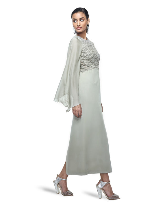Dramatic Sleeve Dress With A Slit