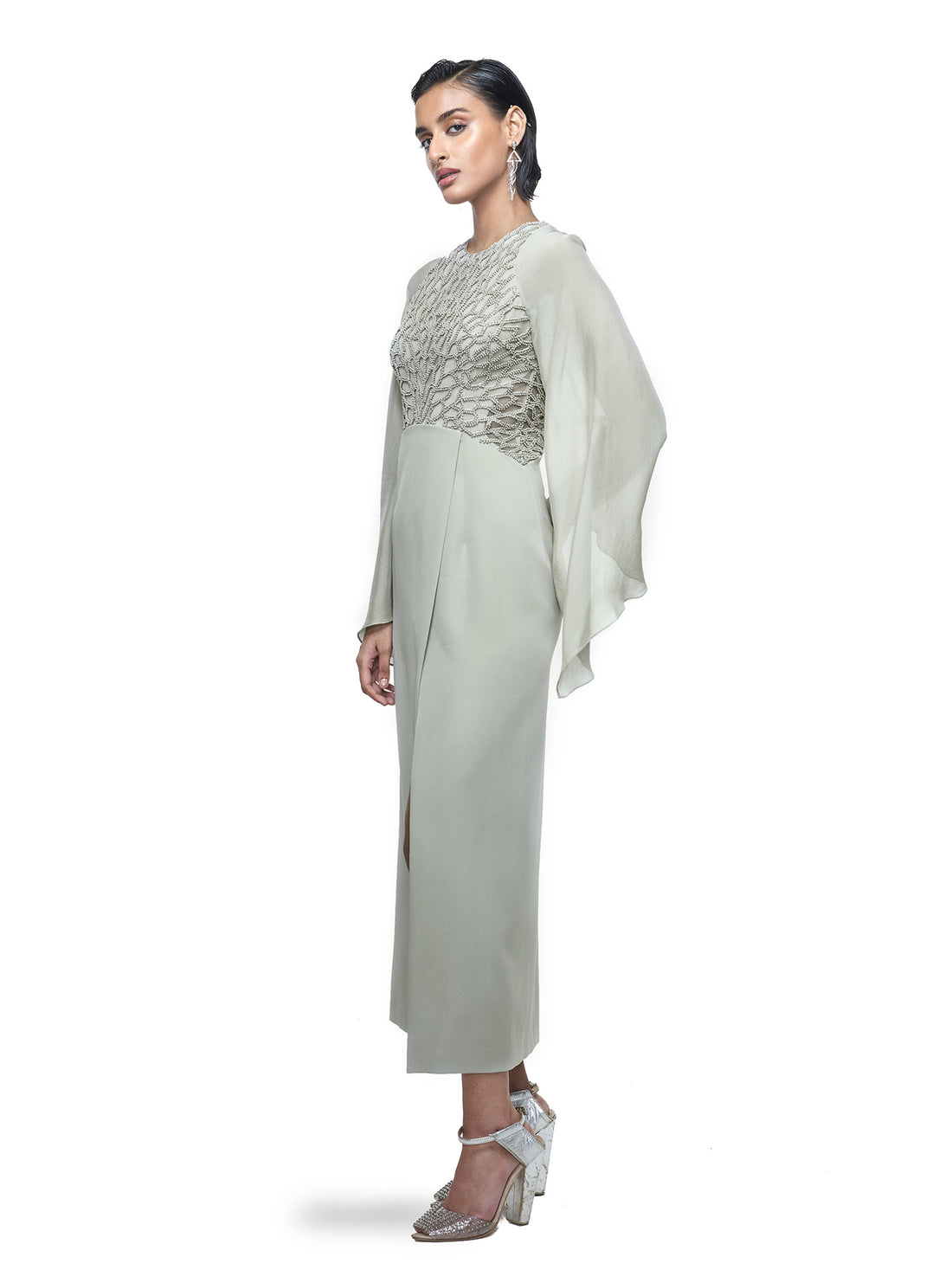 Dramatic Sleeve Dress With A Slit