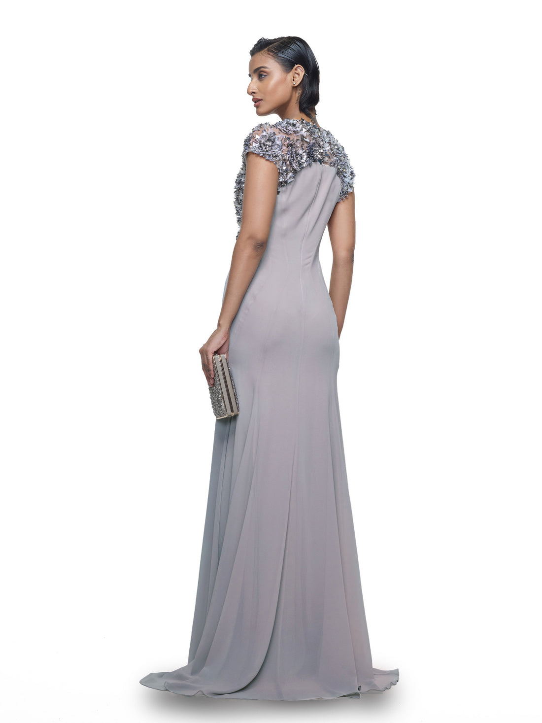 Sleek Dress With Embellished Sleeves