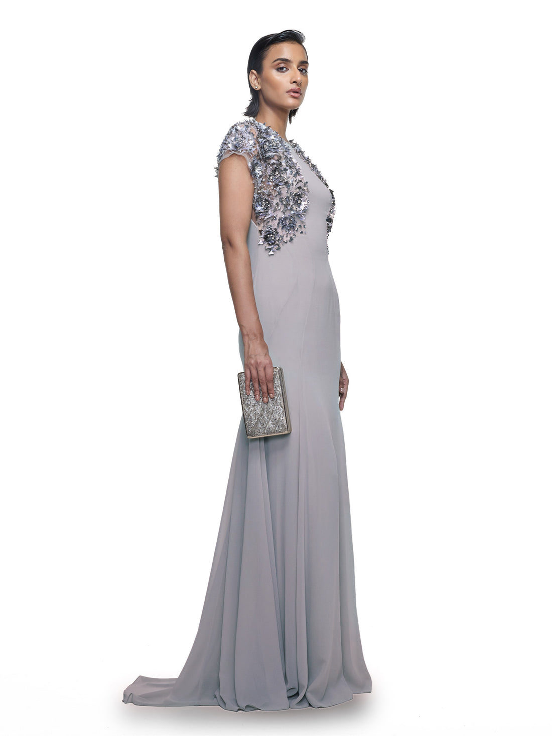 Sleek Dress With Embellished Sleeves