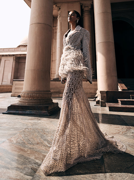 Blane Feather Dress With Pearl Skirt