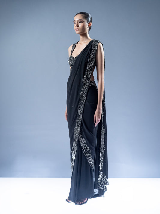 Midnight Crystal Drape Saree