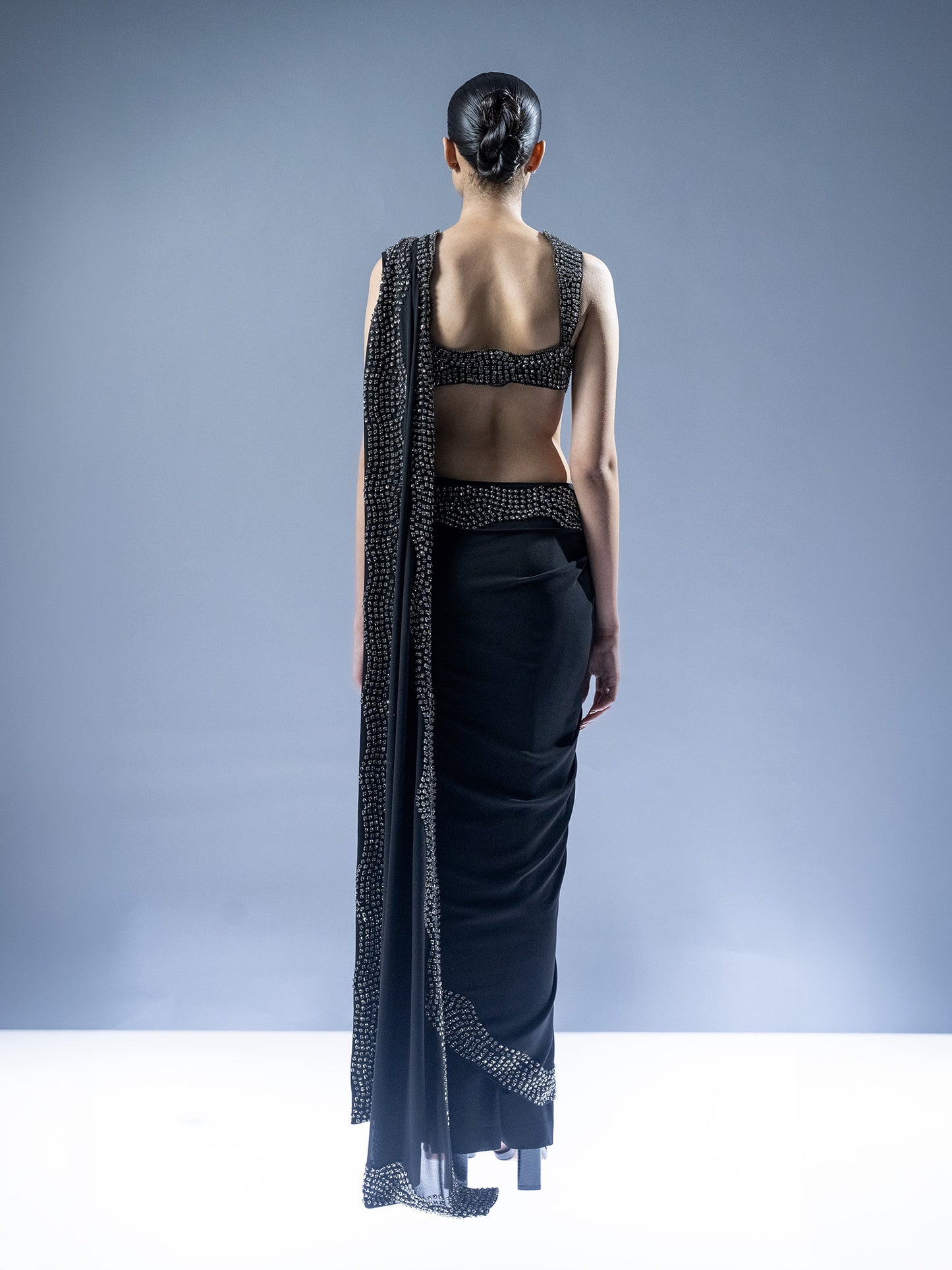Midnight Crystal Drape Saree