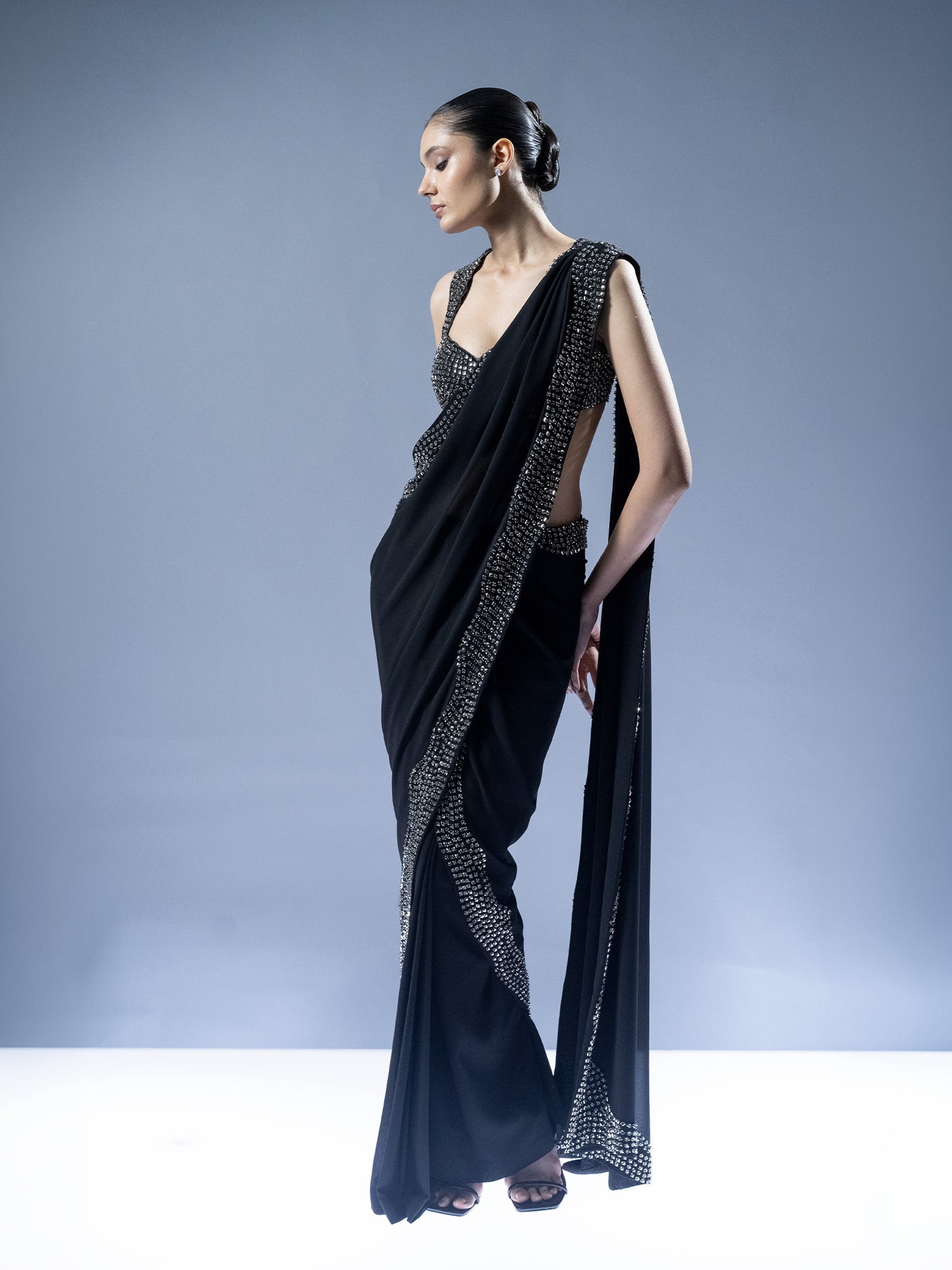 Midnight Crystal Drape Saree