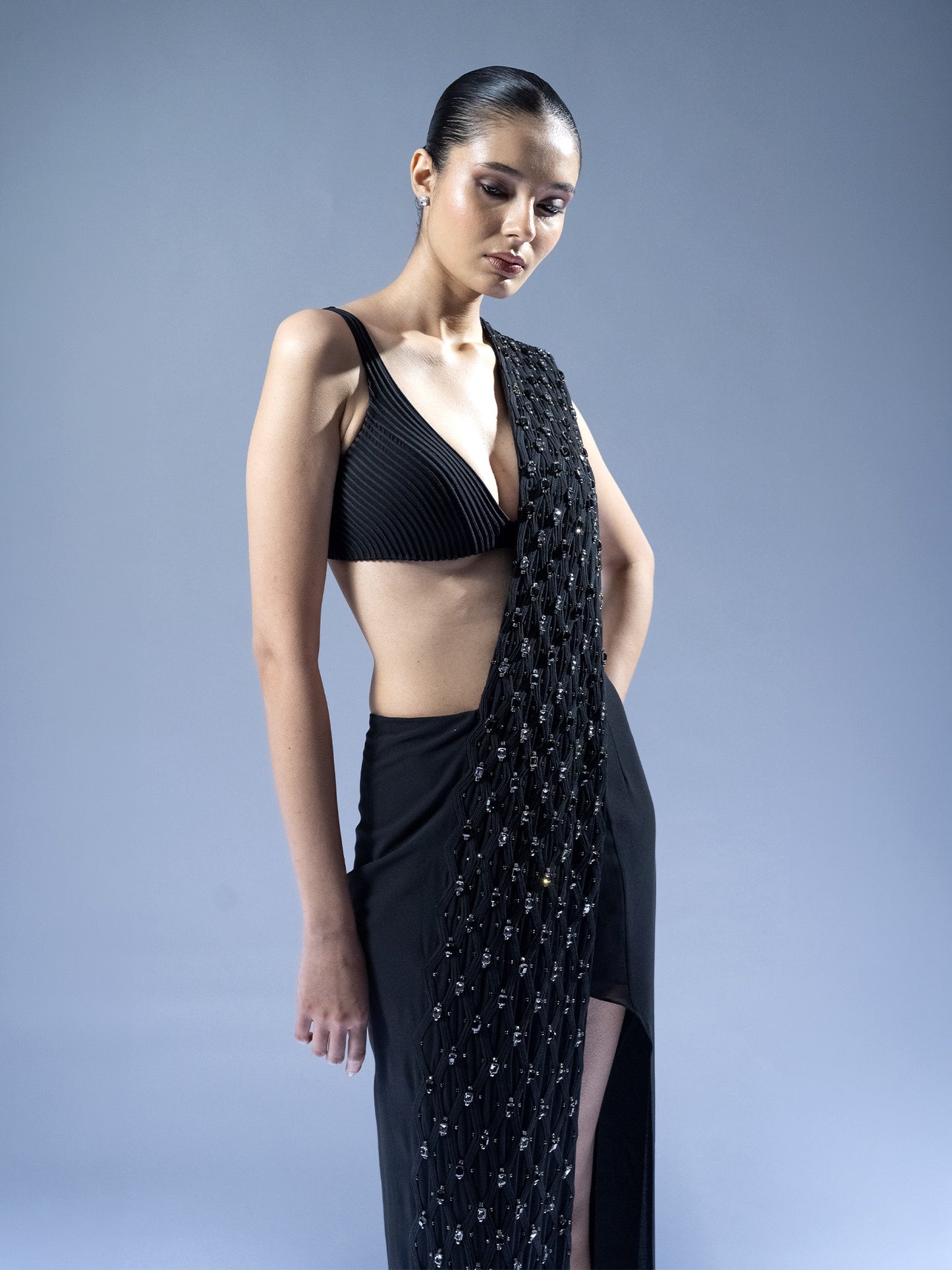 Noir Crystal Drape Saree